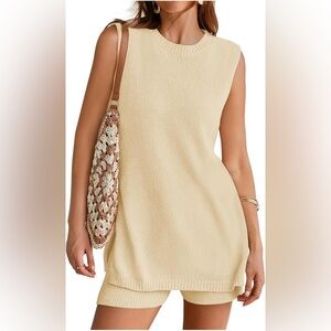 ZESICA Women's Summer Two Piece Sweater Knit Tunic and Shorts Outfits